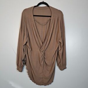 Free People Women's Ribbed Knit Dolman Sleeve Top Olive Green M